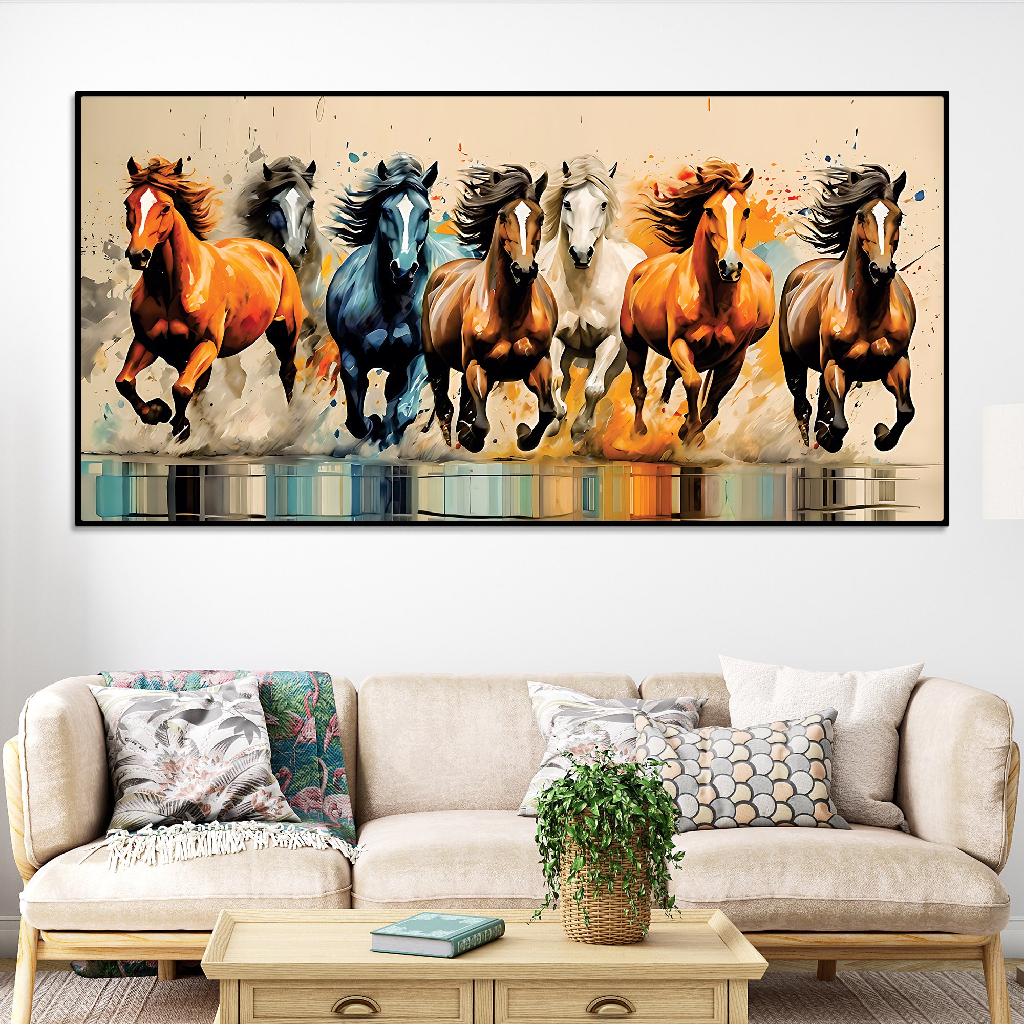 Auspicious Seven Running Horses Premium wall Painting