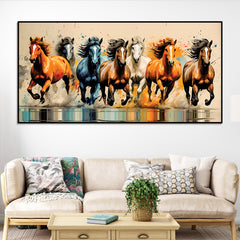 Auspicious Seven Running Horses Premium wall Painting