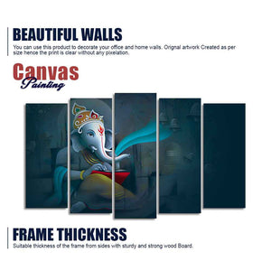 Auspicious Shri Ganpati Ganesha Canvas Wall Painting of Five Pieces