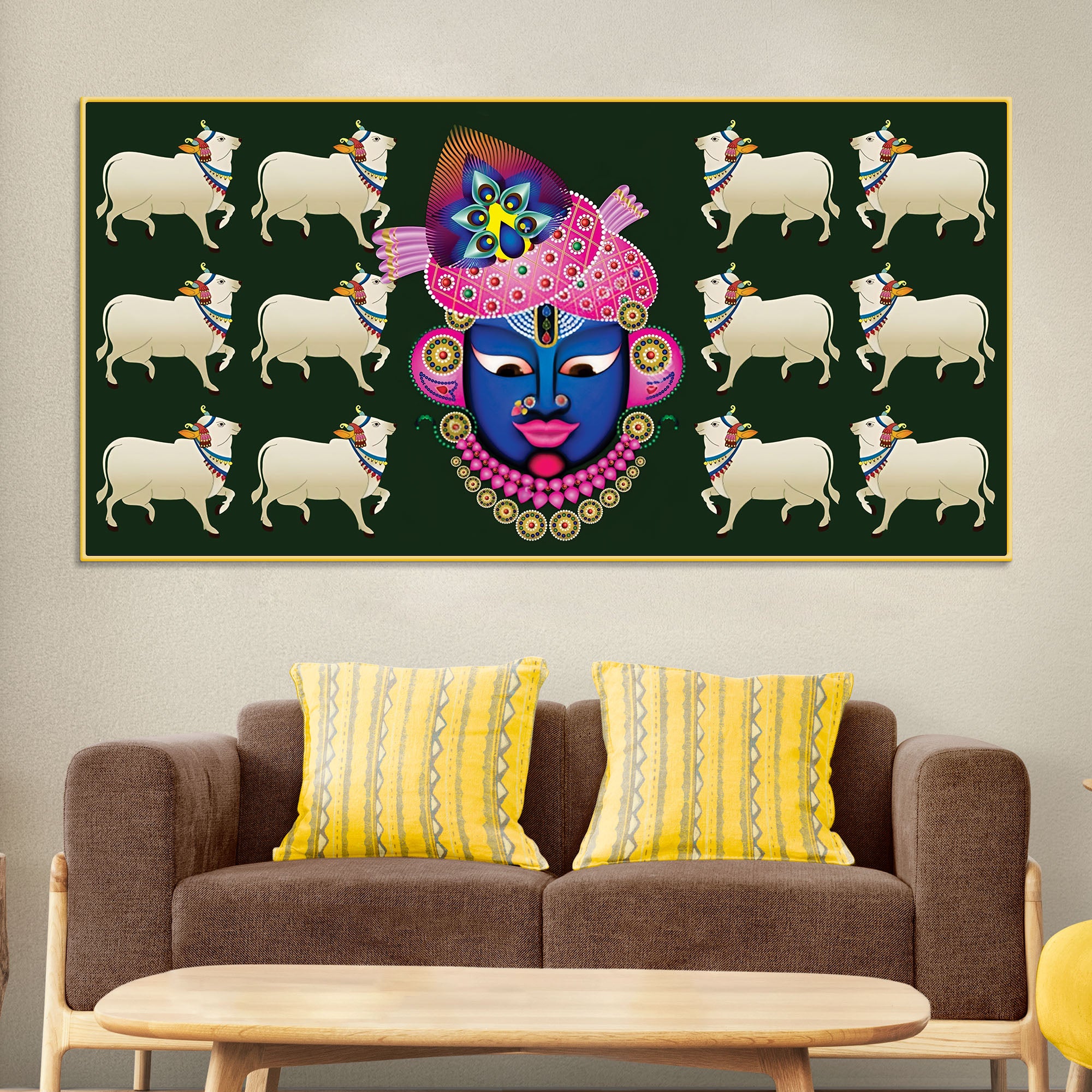Auspicious Shrinath ji Face Cow Religious Wall Painting