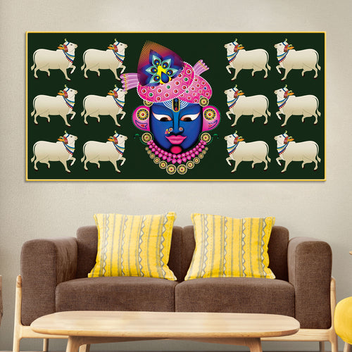 Auspicious Shrinath ji Face Cow Religious Wall Painting