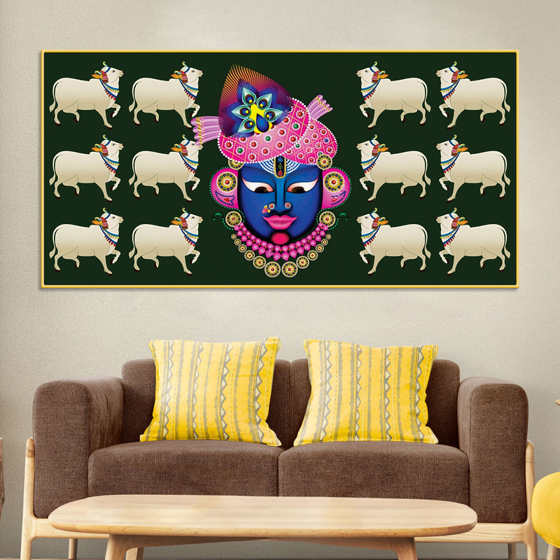 Auspicious Shrinath ji Face Cow Religious Wall Painting