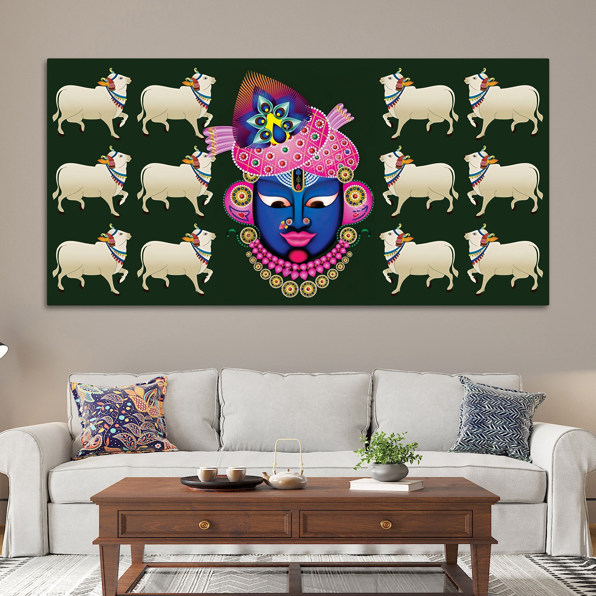 Auspicious Shrinath ji Face Cow Religious Wall Painting