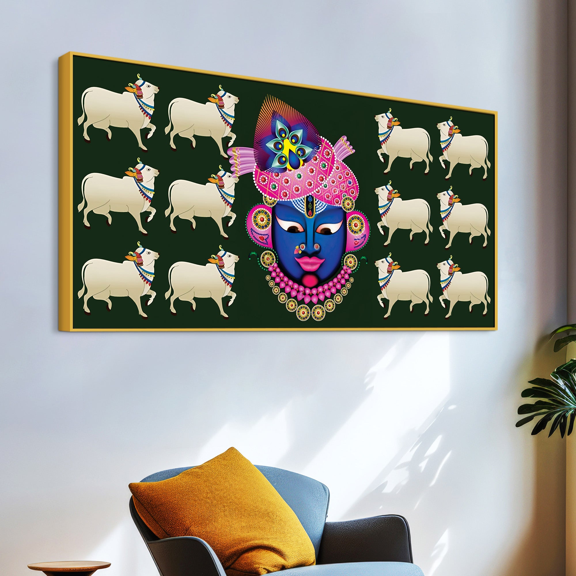 Auspicious Shrinath ji Face Cow Religious Wall Painting
