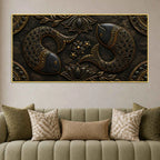 Auspicious Twin Fish with Lotus Metallic Look 3D Canvas Wall Painting