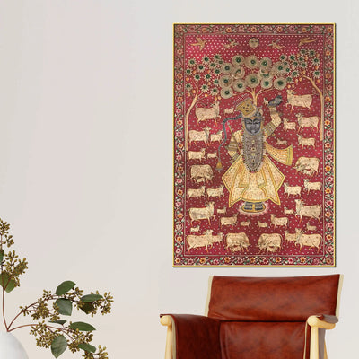 Authentic Indian Devotional Shreenathji Canvas Wall Painting