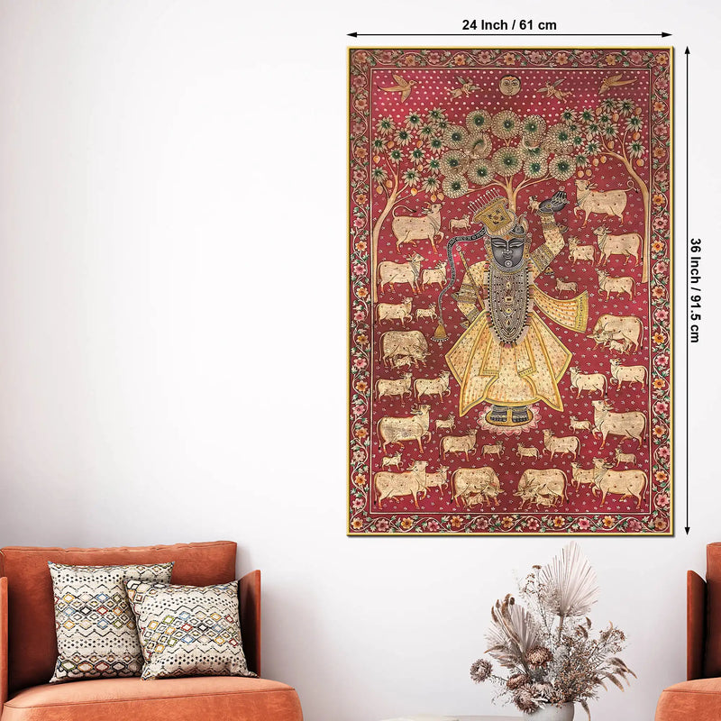 Authentic Indian Devotional Shreenathji Canvas Wall Painting