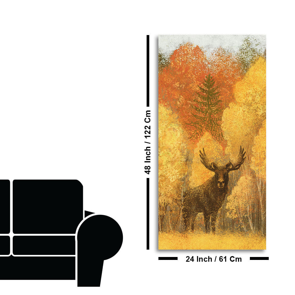 Autumn Foliage with Moose and Fox Canvas Wall Painting