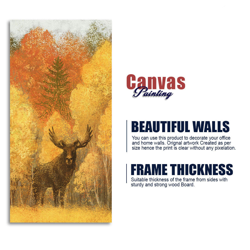 Autumn Foliage with Moose and Fox Canvas Wall Painting