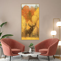 Autumn Foliage with Moose and Fox Canvas Wall Painting