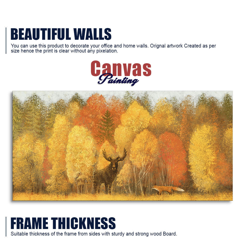 Autumn Foliage with Moose and Fox Premium Canvas Wall Painting