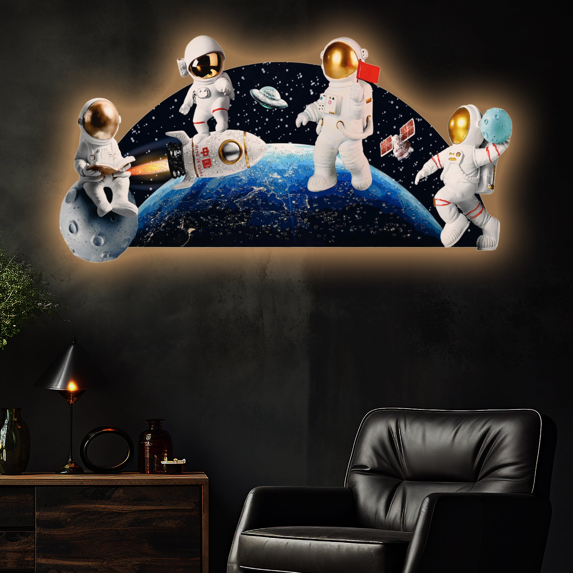 Baby Astronaut in Space Crystal Glass Backlit LED Painting
