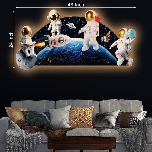 Baby Astronaut in Space Crystal Glass Backlit LED Painting