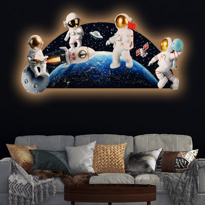 Baby Astronaut in Space Crystal Glass Backlit LED Wall Art
