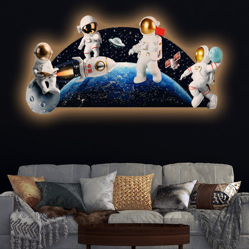 Baby Astronaut in Space Crystal Glass Backlit LED Wall Art