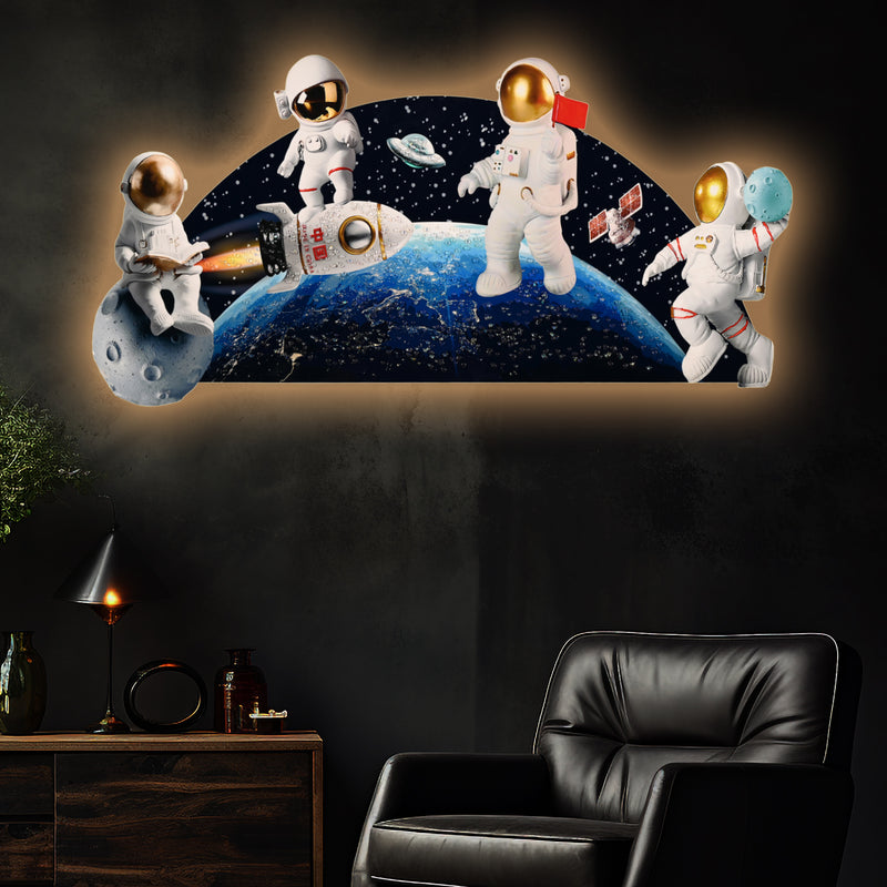 Baby Astronaut in Space Crystal Glass Backlit LED Wall Art