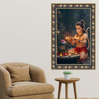 Bal Hanuman with Shivling Floral Border Vertical Wall Painting