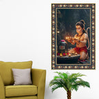 Bal Hanuman with Shivling Floral Border Vertical Wall Painting