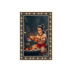 Bal Hanuman with Shivling Floral Border Vertical Wall Painting