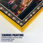 Bal Hanuman with Shivling Floral Border Vertical Wall Painting