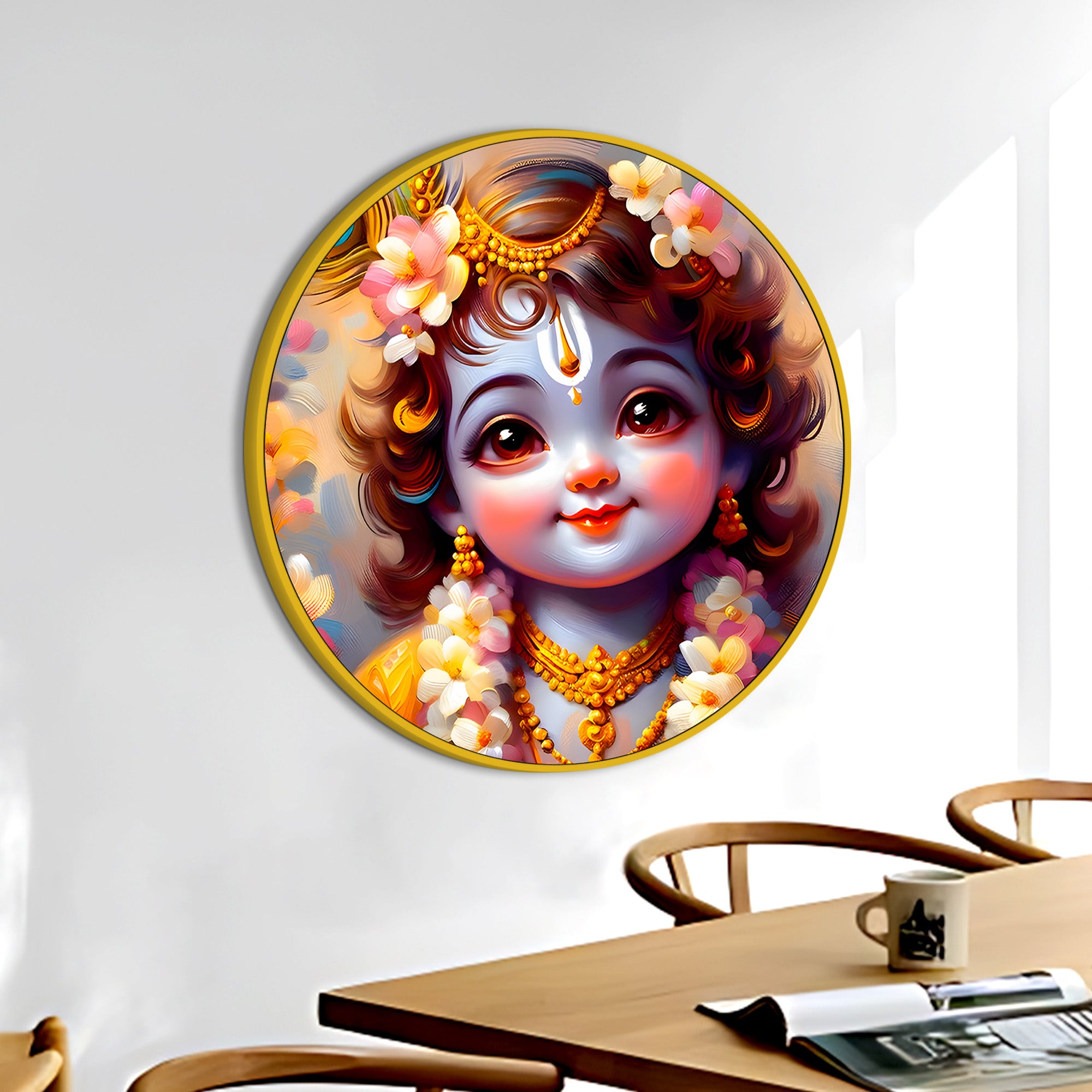 Bal Krishna Round Frame Canvas Wall Painting