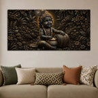 Bal Krishna with Maakhan Matki Golden Metallic Look 3D Canvas Wall Painting