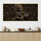 Bal Krishna with Maakhan Matki Golden Metallic Look 3D Canvas Wall Painting