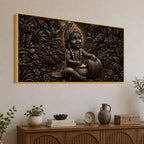Bal Krishna with Maakhan Matki Golden Metallic Look 3D Canvas Wall Painting
