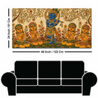 Bal Shri Krishna Playing Flute with Gopis Embroidery Tanjore Style 3D Canvas Wall Painting