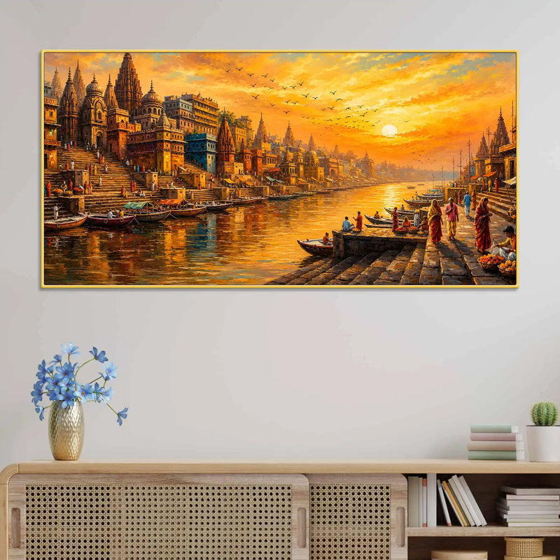 Banaras Ganga Ghat Morning View Canvas Wall Art Painting
