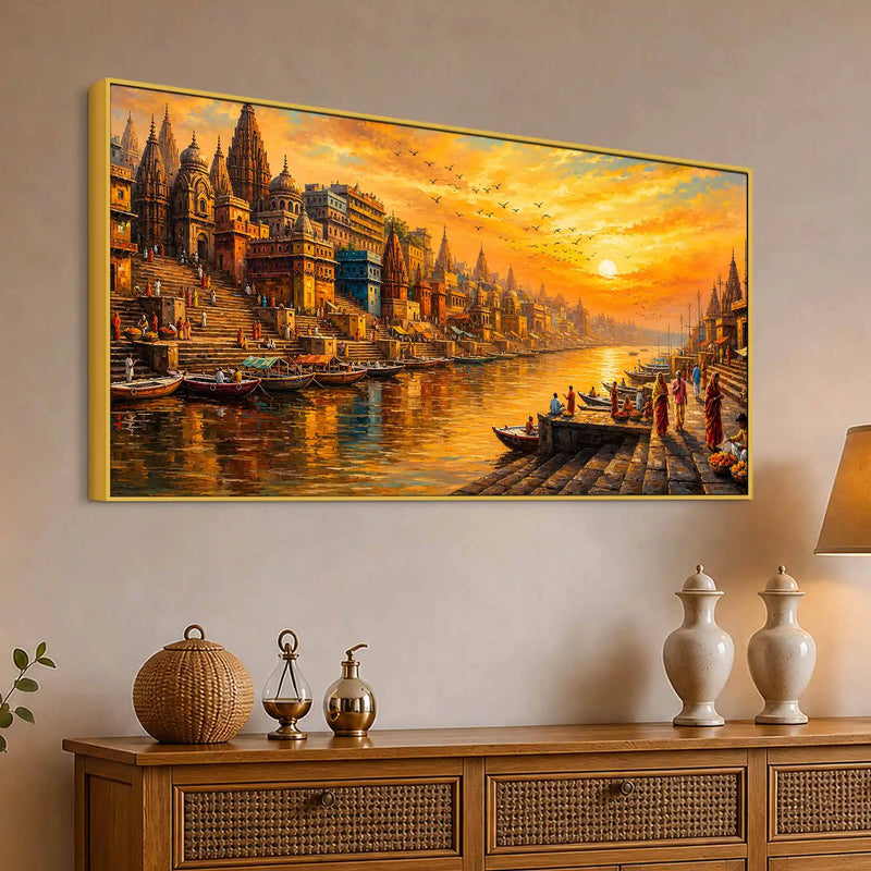 Banaras Ganga Ghat Morning View Canvas Wall Art Painting