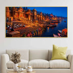 Banaras Ganga River Night View Canvas Painting for Wall Decoration