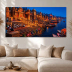 Banaras Ganga River Night View Canvas Painting for Wall Decoration