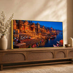 Banaras Ganga River Night View Canvas Painting for Wall Decoration