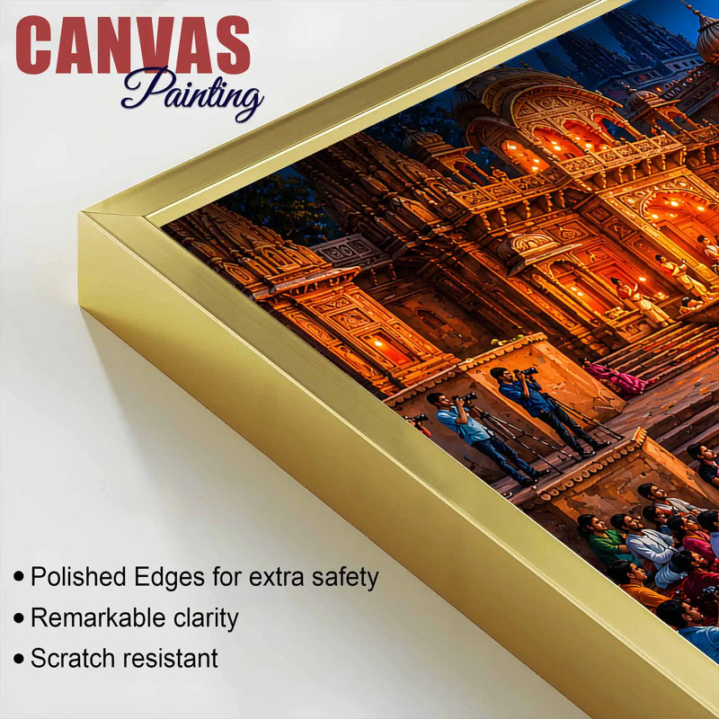 Banaras Ganga River Night View Canvas Painting for Wall Decoration