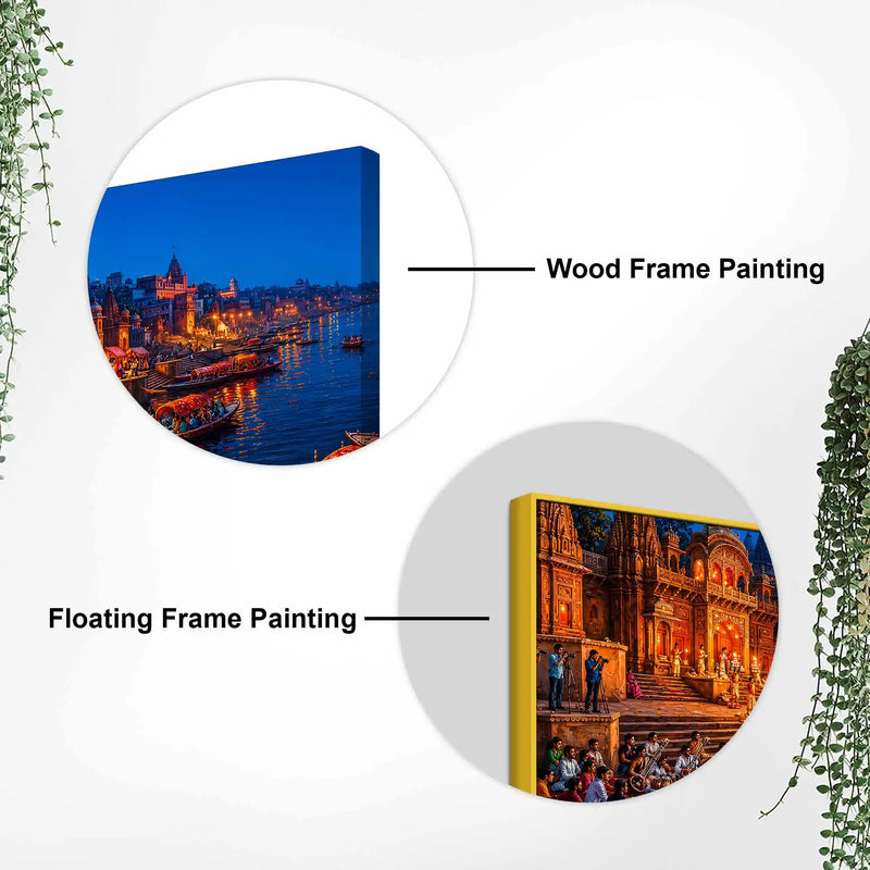 Banaras Ganga River Night View Canvas Painting for Wall Decoration