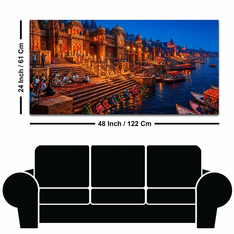 Banaras Ganga River Night View Canvas Painting for Wall Decoration