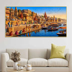 Banaras Ghat Cultural Scene Canvas Painting for Living Room Decor