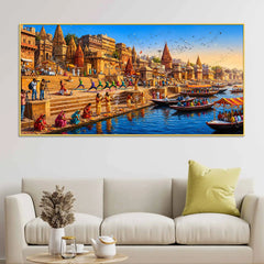 Banaras Ghat Cultural Scene Canvas Painting for Living Room Decor