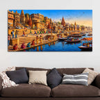 Banaras Ghat Cultural Scene Canvas Painting for Living Room Decor
