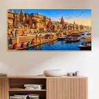 Banaras Ghat Cultural Scene Canvas Painting for Living Room Decor