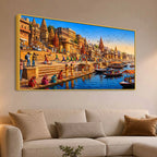 Banaras Ghat Cultural Scene Canvas Painting for Living Room Decor