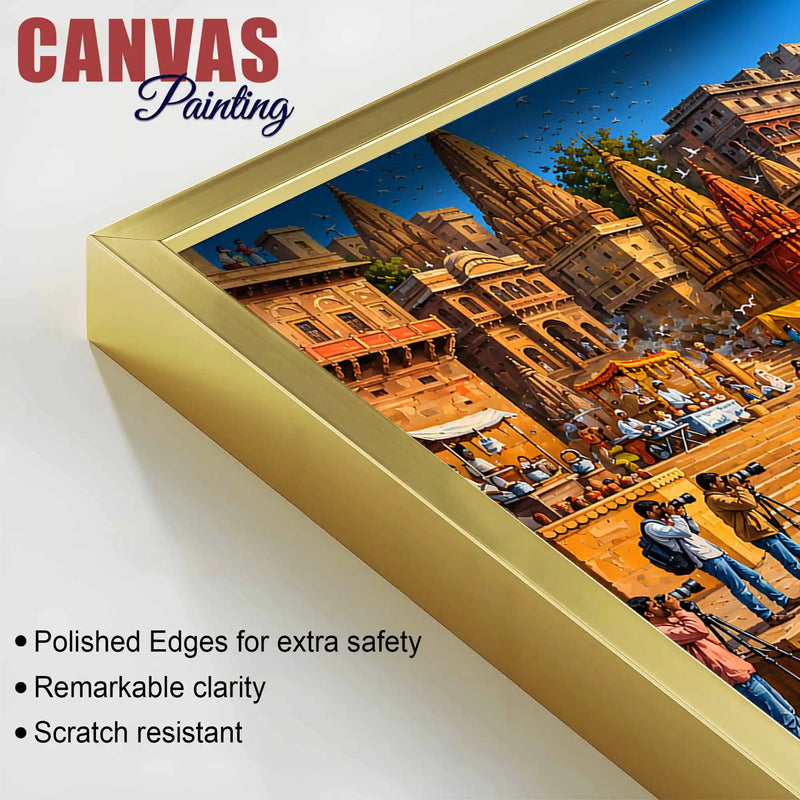 Banaras Ghat Cultural Scene Canvas Painting for Living Room Decor