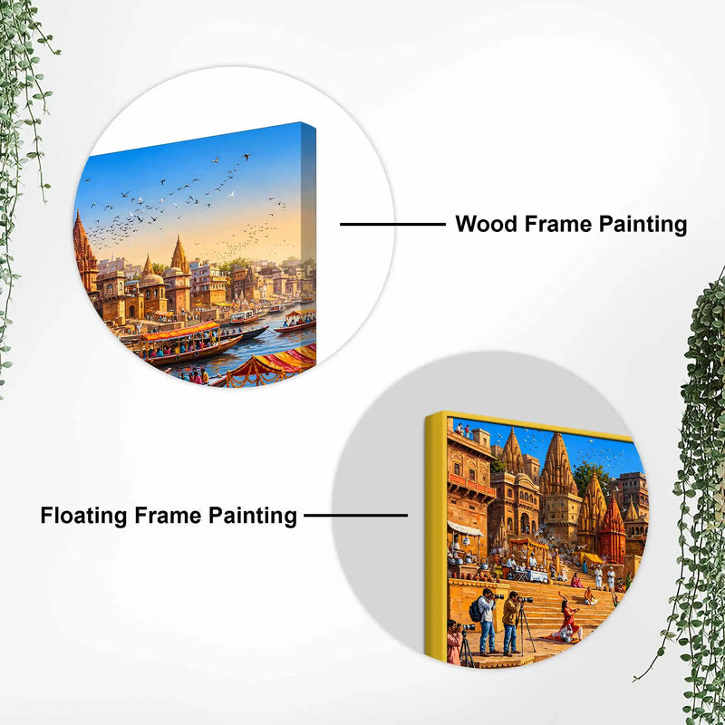 Banaras Ghat Cultural Scene Canvas Painting for Living Room Decor