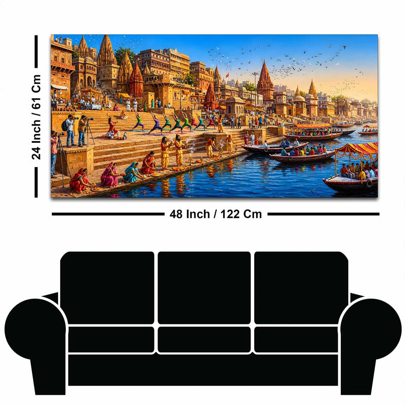 Banaras Ghat Cultural Scene Canvas Painting for Living Room Decor