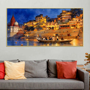 Banaras Ghat Evening View Canvas Wall Painting