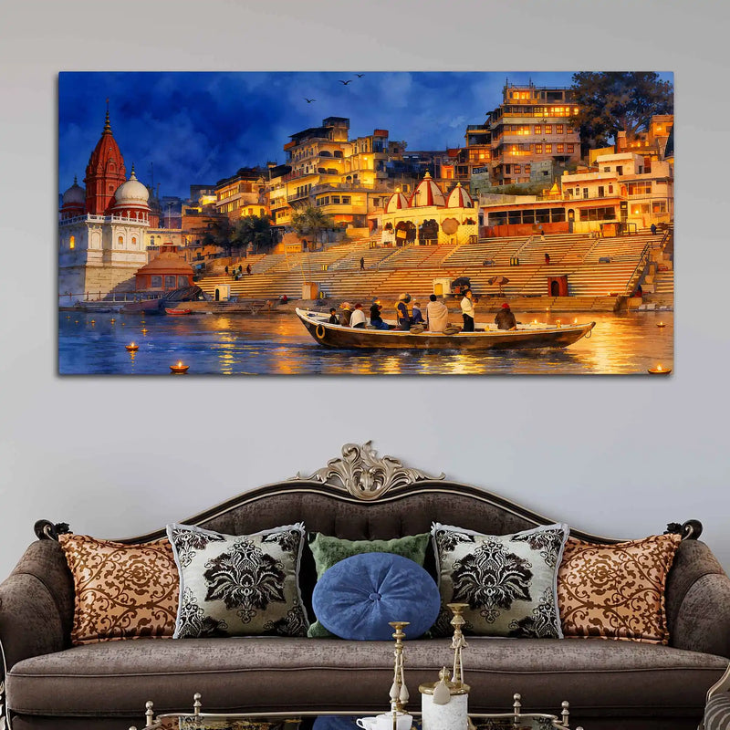 Banaras Ghat Evening View Canvas Wall Painting