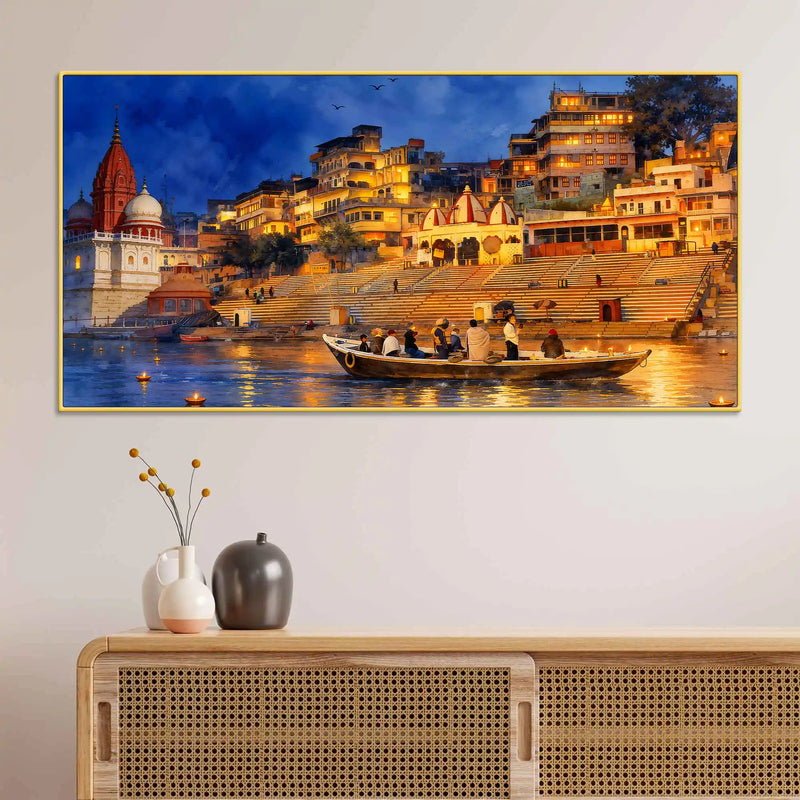 Banaras Ghat Evening View Canvas Wall Painting