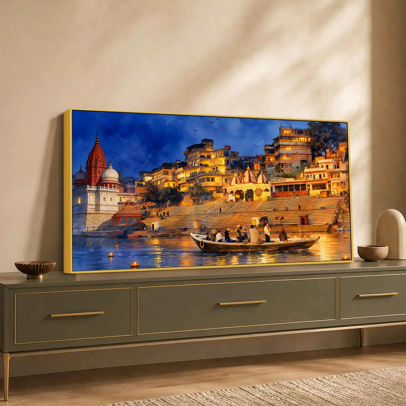 Banaras Ghat Evening View Canvas Wall Painting