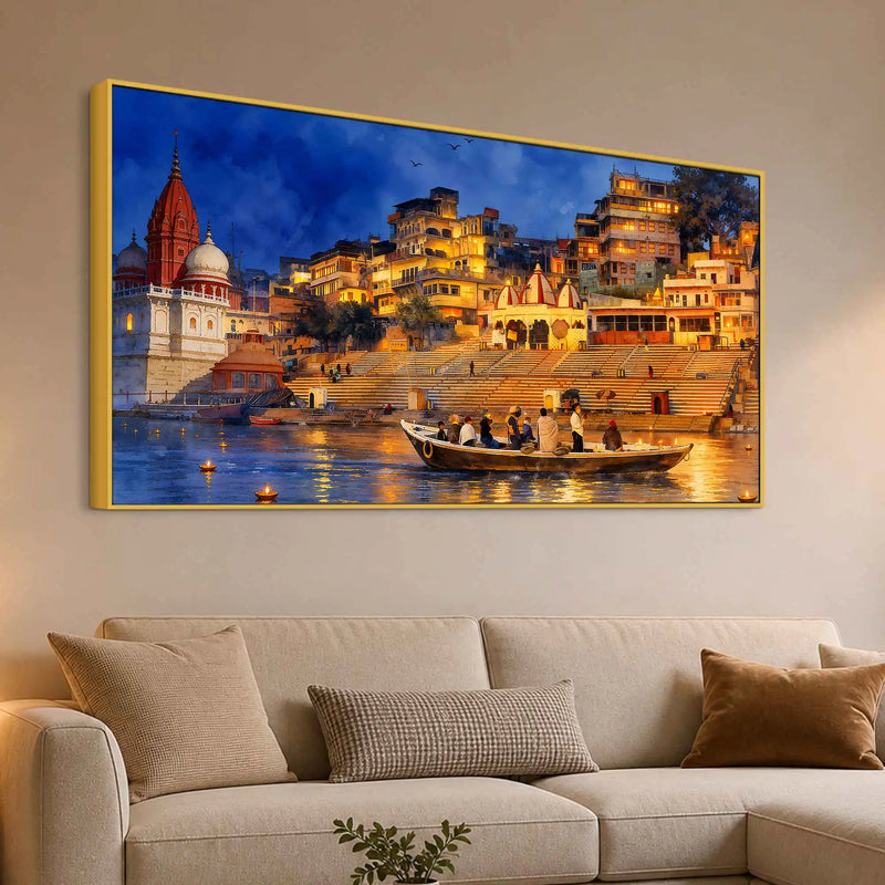 Banaras Ghat Evening View Canvas Wall Painting
